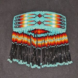 EUC Authentic Navajo beaded leather barrette with hanging beads